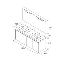 Ensemble COMPLET NOJA 141cm Blanc brillant meuble 4 portes + vasque + miroir + Led - SALGAR Réf. 105309