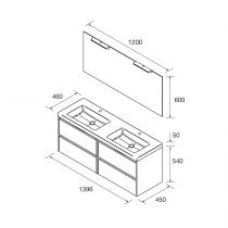 Ensemble COMPLET NOJA 141cm Blanc brillant meuble 4 tiroirs + vasque + miroir + Led - SALGAR Réf. 105444