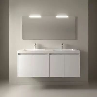 Ensemble COMPLET NOJA 141cm Blanc satin� meuble 4 portes + vasque + miroir + Led - SALGAR R�f. 105310
