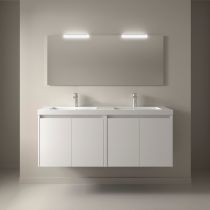 Ensemble COMPLET NOJA 141cm Blanc satiné meuble 4 portes + vasque + miroir + Led - SALGAR Réf. 105310