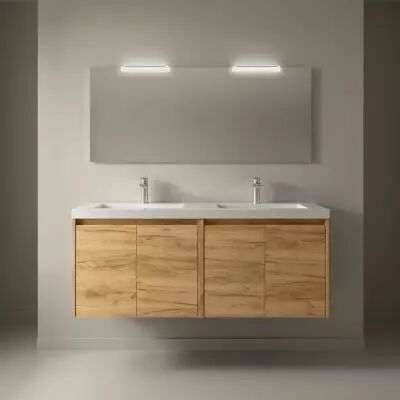 Ensemble COMPLET NOJA 141cm Ch�ne Africain meuble 4 portes + vasque + miroir + Led - SALGAR R�f. 105316