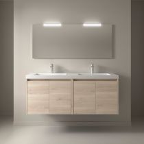 Ensemble COMPLET NOJA 141cm Chêne naturel meuble 4 portes + vasque + miroir + Led - SALGAR Réf. 105315