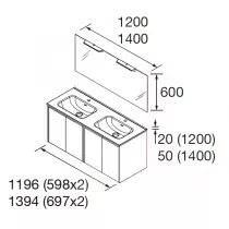 Ensemble COMPLET NOJA 141cm Gris satin&eacute; meuble 4 portes + vasque + miroir + Led  - SALGAR R&eacute;f. 118563