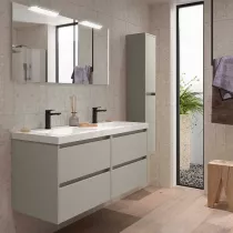 Ensemble COMPLET NOJA 141cm Gris satin&eacute; meuble 4 tiroirs + vasque + miroir + Led  - SALGAR R&eacute;f. 118570