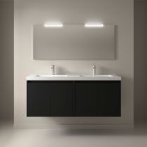 Ensemble COMPLET NOJA 141cm Noir satiné meuble 4 portes + vasque + miroir + Led - SALGAR Réf. 105311