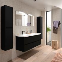 Ensemble COMPLET NOJA 141cm Noir satiné meuble 4 tiroirs + vasque + miroir + Led - SALGAR Réf. 105446