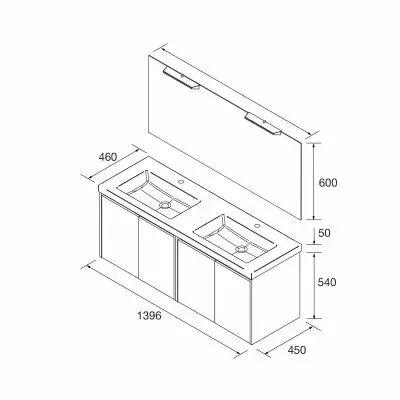 Ensemble COMPLET NOJA 141cm Vert satin� meuble 4 portes + vasque + miroir + Led - SALGAR R�f. 105313