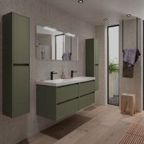 Ensemble COMPLET NOJA 141cm Vert satiné meuble 4 tiroirs + vasque + miroir + Led - SALGAR Réf. 105448