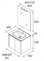 Ensemble COMPLET NOJA 61cm Blanc satin&eacute; meuble 2 porte + vasque + miroir + Led - SALGAR R&eacute;f. 105274