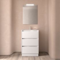 Ensemble COMPLET NOJA 61cm Blanc satiné meuble 3 tiroirs + vasque + miroir + Led - SALGAR Réf. 105620