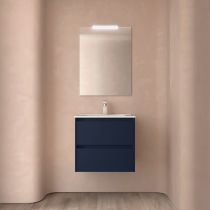 Ensemble COMPLET NOJA 61cm Bleu satiné meuble 2 tiroirs + vasque + miroir + Led - SALGAR Réf. 105375