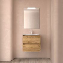 Ensemble COMPLET NOJA 61cm Chêne Africain meuble 2 tiroirs + vasque + miroir + Led - SALGAR Réf. 105379