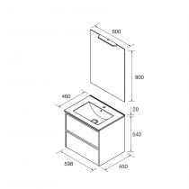 Ensemble COMPLET NOJA 61cm Chêne naturel meuble 2 tiroirs + vasque + miroir + Led - SALGAR Réf. 105378