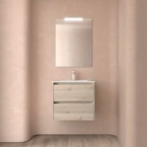 Ensemble COMPLET NOJA 61cm Chêne naturel meuble 2 tiroirs + vasque + miroir + Led - SALGAR Réf. 105378