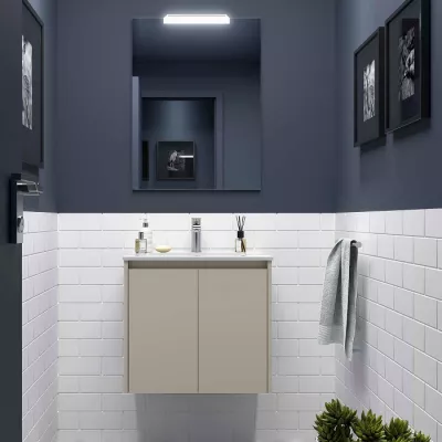 Ensemble COMPLET NOJA 61cm Gris satin meuble 2 porte + vasque + miroir + Led - SALGAR R�f. 118559