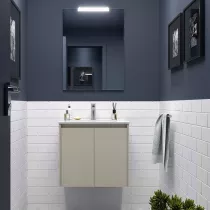 Ensemble COMPLET NOJA 61cm Gris satin meuble 2 porte + vasque + miroir + Led - SALGAR R&eacute;f. 118559