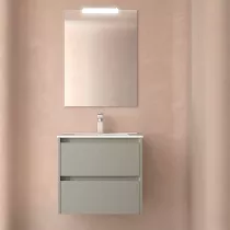 Ensemble COMPLET NOJA 61cm Gris satin&eacute; meuble 2 tiroirs + vasque + miroir + Led - SALGAR R&eacute;f. 118564