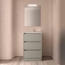 Ensemble COMPLET NOJA 61cm Gris satin&eacute; meuble 3 tiroirs + vasque + miroir + Led - SALGAR R&eacute;f. 118571