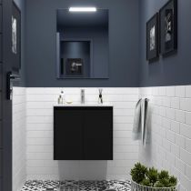 Ensemble COMPLET NOJA 61cm Noir satiné meuble 2 porte + vasque + miroir + Led - SALGAR Réf. 105275