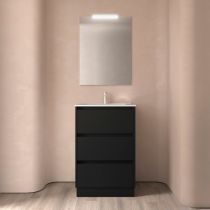 Ensemble COMPLET NOJA 61cm Noir satiné meuble 3 tiroirs + vasque + miroir + Led - SALGAR Réf. 105621