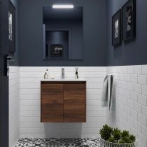 Ensemble COMPLET NOJA 61cm Noyer Maya meuble 2 porte + vasque + miroir + Led - SALGAR Réf. 105281