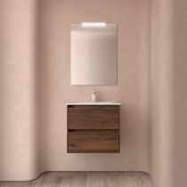 Ensemble COMPLET NOJA 61cm Noyer Maya meuble 2 tiroirs + vasque + miroir + Led - SALGAR Réf. 105380