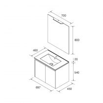 Ensemble COMPLET NOJA 71cm Blanc brillant meuble 2 porte + vasque + miroir + Led - SALGAR Réf. 105282