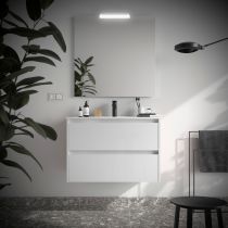 Ensemble COMPLET NOJA 71cm Blanc brillant meuble 2 tiroirs + vasque + miroir + Led - SALGAR Réf. 105390