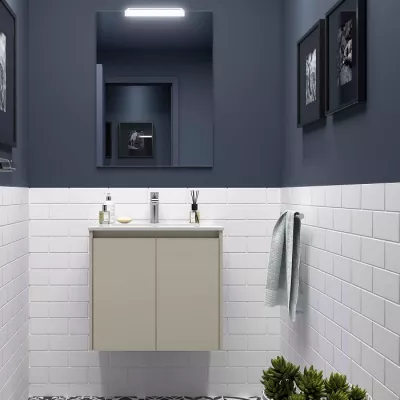 Ensemble COMPLET NOJA 71cm Gris satin� meuble 2 porte + vasque + miroir + Led - SALGAR R�f. 118560