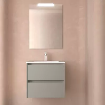 Ensemble COMPLET NOJA 71cm Gris satin� meuble 2 tiroirs + vasque + miroir + Led - SALGAR R�f. 118565