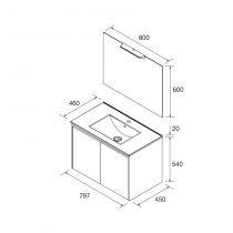 Ensemble COMPLET NOJA 81cm Blanc brillant meuble 2 porte + vasque + miroir + Led - SALGAR Réf. 105291