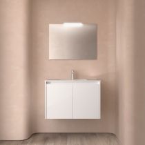 Ensemble COMPLET NOJA 81cm Blanc brillant meuble 2 porte + vasque + miroir + Led - SALGAR Réf. 105291