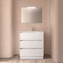 Ensemble COMPLET NOJA 81cm Blanc brillant meuble 3 tiroirs + vasque + miroir + Led - SALGARRéf. 105628