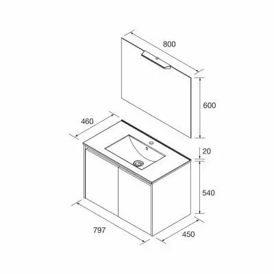 Ensemble COMPLET NOJA 81cm Blanc satin� meuble 2 porte + vasque + miroir + Led - SALGAR R�f. 105292
