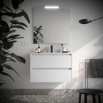 Ensemble COMPLET NOJA 81cm Blanc satiné meuble 2 tiroirs + vasque + miroir + Led - SALGAR Réf. 105391