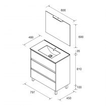 Ensemble COMPLET NOJA 81cm Blanc satiné meuble 3 tiroirs + vasque + miroir + Led - SALGAR Réf. 105629