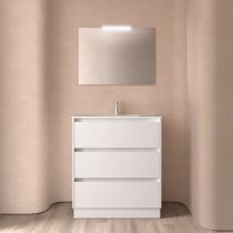 Ensemble COMPLET NOJA 81cm Blanc satiné meuble 3 tiroirs + vasque + miroir + Led - SALGAR Réf. 105629