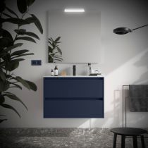Ensemble COMPLET NOJA 81cm Bleu satiné meuble 2 tiroirs + vasque + miroir + Led - SALGAR Réf. 105393