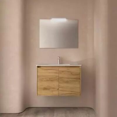 Ensemble COMPLET NOJA 81cm Ch�ne Africain meuble 2 porte + vasque + miroir + Led - SALGAR R�f. 105298