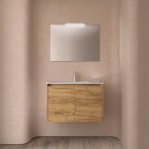 Ensemble COMPLET NOJA 81cm Chêne Africain meuble 2 porte + vasque + miroir + Led - SALGAR Réf. 105298