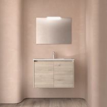 Ensemble COMPLET NOJA 81cm Chêne naturel meuble 2 porte + vasque + miroir + Led - SALGAR Réf. 105297