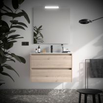 Ensemble COMPLET NOJA 81cm Chêne naturel meuble 2 tiroirs + vasque + miroir + Led - SALGAR Réf. 105396