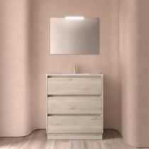 Ensemble COMPLET NOJA 81cm Chêne naturel meuble 3 tiroirs + vasque + miroir + Led - SALGAR Réf. 105634