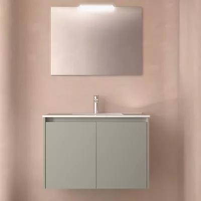 Ensemble COMPLET NOJA 81cm Gris satin� meuble 2 porte + vasque + miroir + Led - SALGAR R�f. 118561