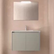 Ensemble COMPLET NOJA 81cm Gris satin&eacute; meuble 2 porte + vasque + miroir + Led - SALGAR R&eacute;f. 118561