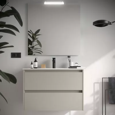 Ensemble COMPLET NOJA 81cm Gris satin� meuble 2 tiroirs + vasque + miroir + Led  - SALGAR R�f. 118566