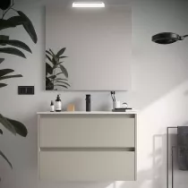 Ensemble COMPLET NOJA 81cm Gris satin&eacute; meuble 2 tiroirs + vasque + miroir + Led  - SALGAR R&eacute;f. 118566