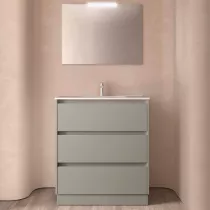 Ensemble COMPLET NOJA 81cm Gris satin&eacute; meuble 3 tiroirs + vasque + miroir + Led - SALGAR R&eacute;f. 118572