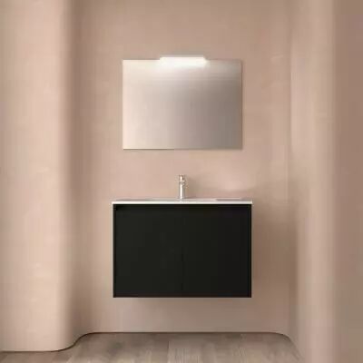 Ensemble COMPLET NOJA 81cm Noir satin� meuble 2 porte + vasque + miroir + Led - SALGAR R�f. 105293