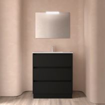 Ensemble COMPLET NOJA 81cm Noir satiné meuble 3 tiroirs + vasque + miroir + Led - SALGAR Réf. 105630